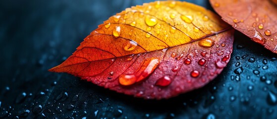 Decomposing leaf overlaying vibrant one, seasonal transition story