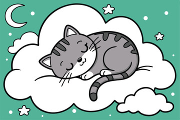 Whimsical cat sleeping peacefully on a fluffy cloud in a dreamy art style