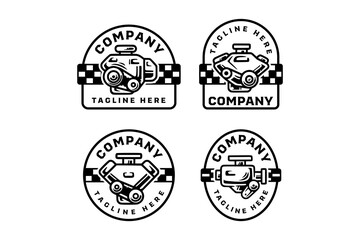 Fototapeta premium car engine motor with inline, v8, boxer, rotary types illustration vector badge logo set for automotive, racing, garage, workshop, vehicle, service, repair
