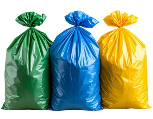 Set of Color-Coded Garbage Bags for Recycling, isolated on a transparent background