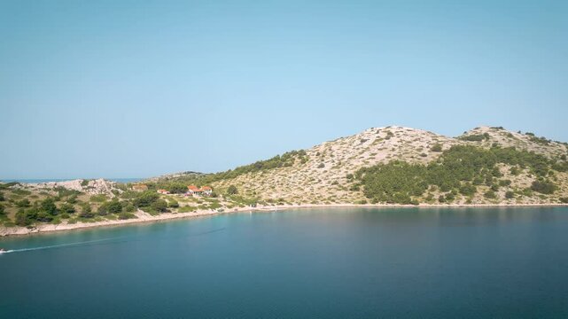 Aerial Kornat Islands in Croatia. Beatiful Islands and colorful water. Sailing paradise