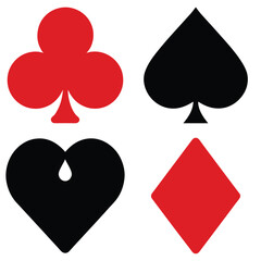 Bold Red and Black Playing Card Suits: Simple, Flat Design, Gambling Concept