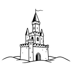 Fototapeta premium Castle Vector Illustration Medieval Fortress Design Black and White