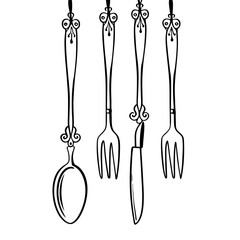 Vintage Silverware Illustration Spoon Fork and Knife Design