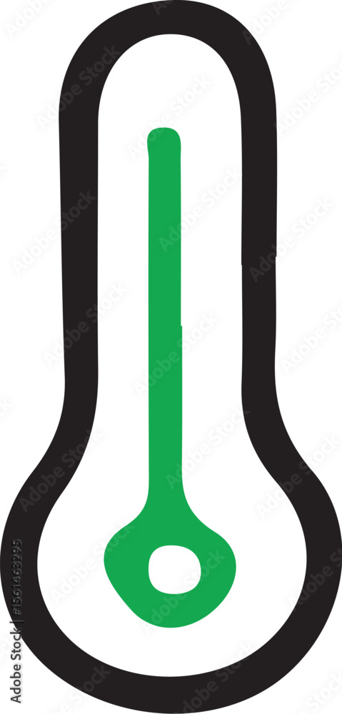 Poster a thermometer with a black outline and green temperature indicator