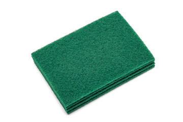 Green sponge, scouring pad or scrubbing pad. Isolated in white background.