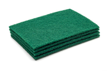 Green sponge, scouring pad or scrubbing pad. Isolated in white background.