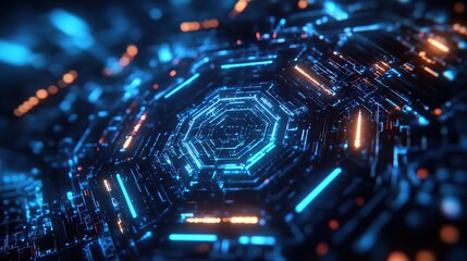 Obraz premium Futuristic Blue Hexagonal Digital Core with High-Tech Circuit Interface 