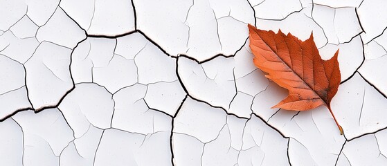 Wabi-sabi inspired leaf arrangement on cracked ceramic, imperfect beauty