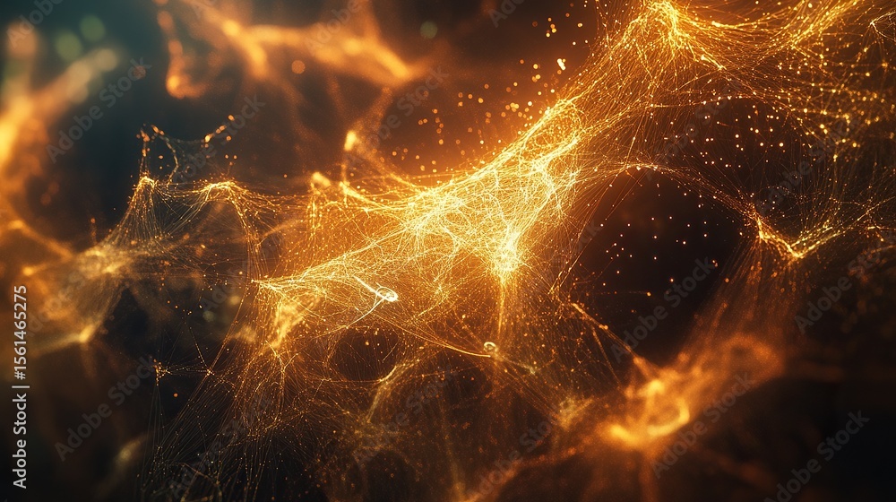 Poster abstract golden neural network connections with glowing lines