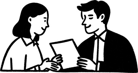 Bank employee handing over document sketch for business and finance themes