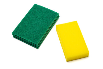 Scouring or scrubbing pad and sponge isolated in white background
