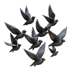 Obraz premium Flock of birds flying together isolated on transparent background