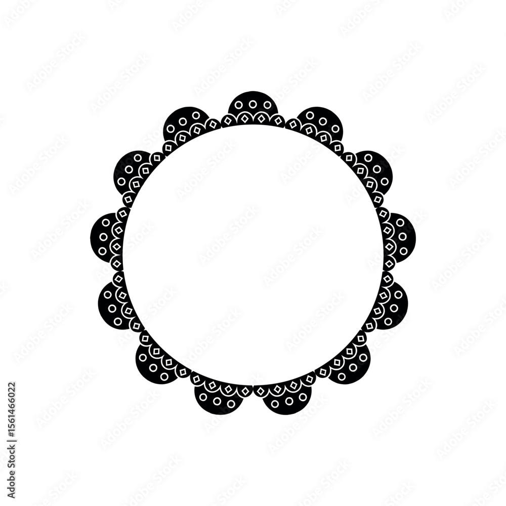 Poster illustration of circular frame with scalloped edge and dots design element for graphic design and cr