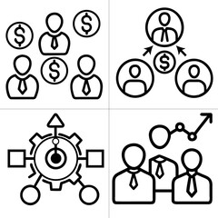 A set of 4 business Investment icons, such as income, diversification, outline, USD sign and icon outline 