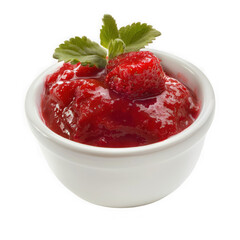 Delicious strawberry jam in white bowl isolated on transparent background