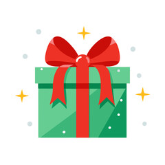 Wrapped present with big ribbon bow. Christmas clipart on white background. Vector illustration.