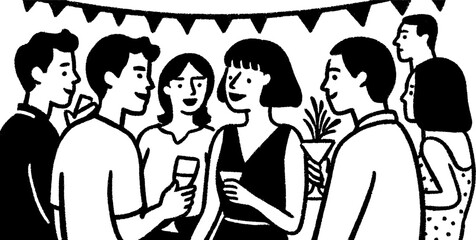 Coworking community event sketch with group interaction and networking