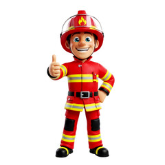 Fototapeta premium Cheerful 3D Cartoon Firefighter Giving Thumbs Up - Stock Image