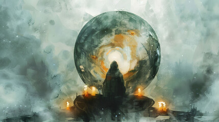 watercolor painting style Crystal ball seer