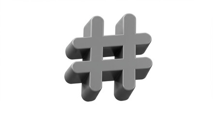 Obraz premium Gray hashtag symbol, three-dimensional, isolated on white background.