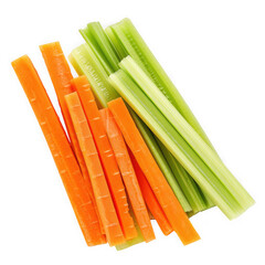 Fresh carrot and celery sticks isolated on transparent background