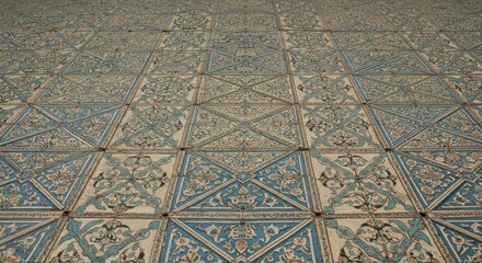 Intricate patterned antique tiles surface capturing islamic geometric shapes and floral details