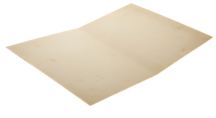 Folded vintage paper against a transparent showcases texture and aged appearance, ideal for graphic design elements and backgrounds.