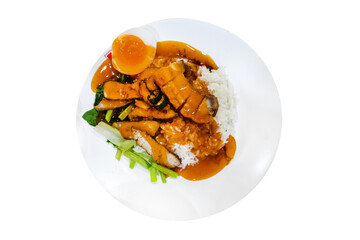 Top view of BBQ Pork Rice, focus selective
