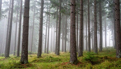 Obraz premium Foggy Morning in Ancient Pine Forest