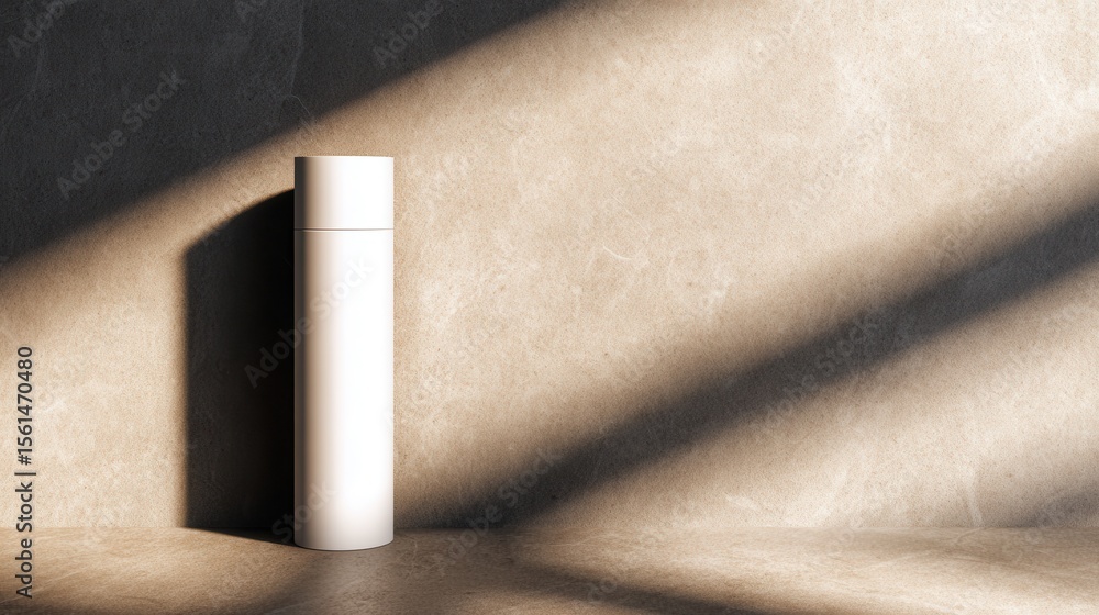 Aufkleber minimalist white container standing against textured wall with soft shadows in a serene setting