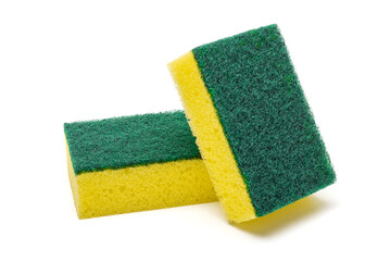 Dish washing sponge or kitchen sponge isolated in white background.