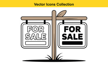 Naklejka premium Two for sale signs on a wooden post with grass and a leaf