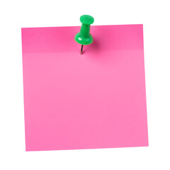 Pink Sticky Note with green Pushpin Isolated on transparent Background. Pink sticky post it note with green pushpin. isolated on white or transparent background. PNG