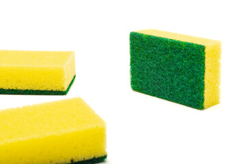 Dish washing sponge or kitchen sponge isolated in white background.