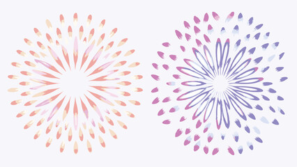 Two abstract floral designs with pastel colors in a symmetrical arrangement on a white background