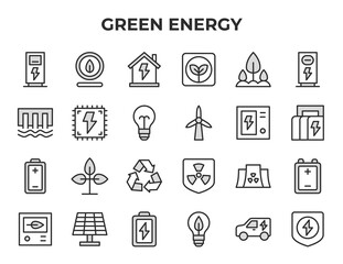 Green Energy Icon Set Renewable Power Sustainable Technology Eco Friendly Solutions