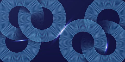 Abstract glowing circle lines on dark blue background. Geometric stripe line art design. Modern shiny blue lines. Futuristic technology concept. Suit for poster, cover, banner, brochure, website