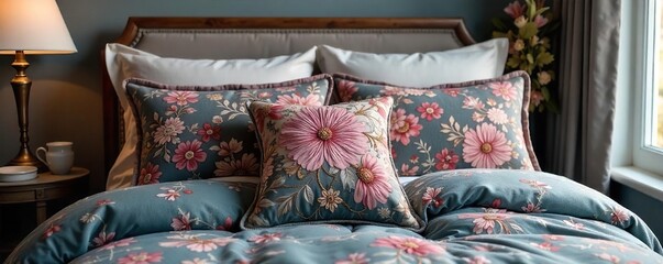 Elegant Embroidered Velvet Pillow Adds Luxury to Bedroom or Living Room