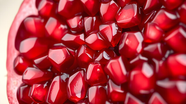 Ripe pomegranate fruit showing juicy red seeds closeup