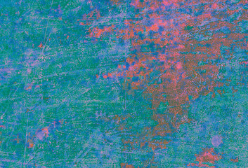 暗い青緑とピンクのペイントの壁