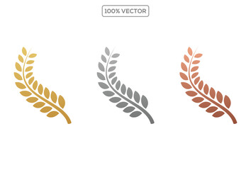 Gold, silver, bronze laurel wreaths. Winner medal award set vector illustration. Victory symbol template 02