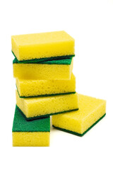 Dish washing sponge or kitchen sponge isolated in white background.