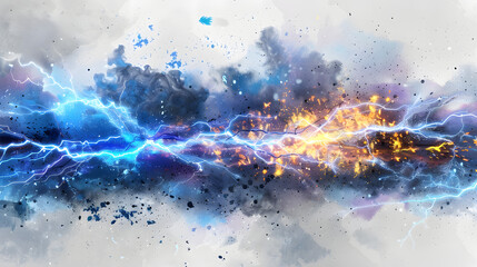watercolor painting style electric energy explosion
