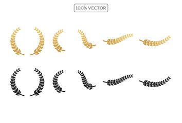 Set of black circular foliate laurels branches. Laurel wreath. Silhouette vintage laurel wreaths