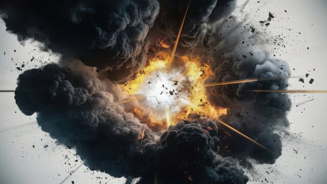 Intense explosion with fiery blast and dark smoke plumes