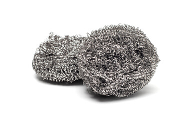 Coarse stainless steel wool isolated on white background.