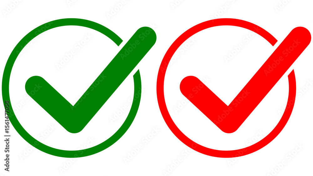Poster green and red check mark and approval tick sign icon transparent png and vector illustrator file. ch