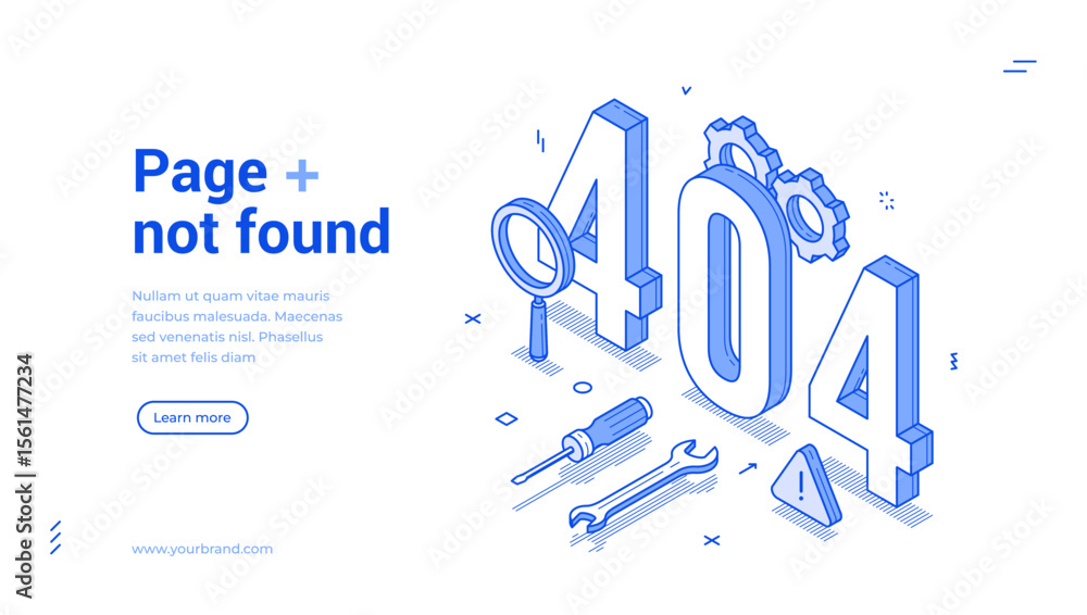 Poster page not found 404 error under construction outline isometric internet banner design template vector
