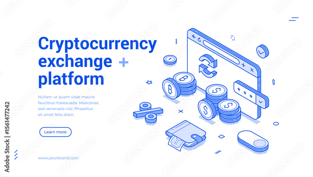 Aufkleber cryptocurrency exchange platform online trading outline isometric web banner design template vector 
